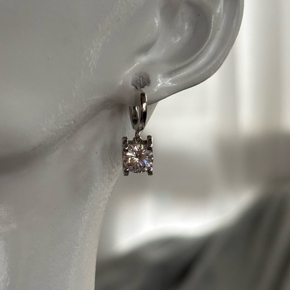Moissanite Sterling Silver Huggie Drop Earrings 2ct total